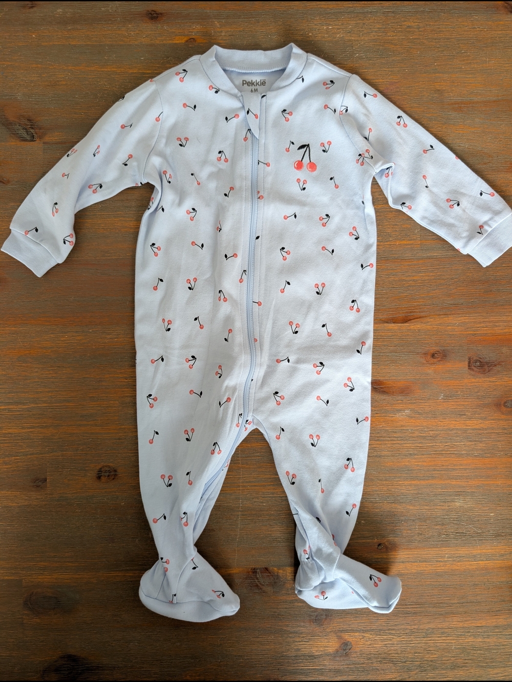 Pekkle Light Blue Cherry-Print Footed One-Piece (New)